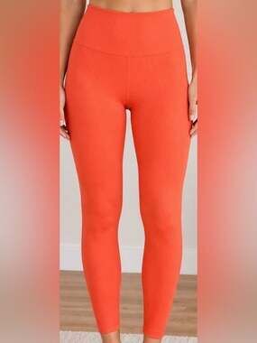 prAna Ribbed Coral Orange High Rise Leggings Small Athletic Yoga Pants